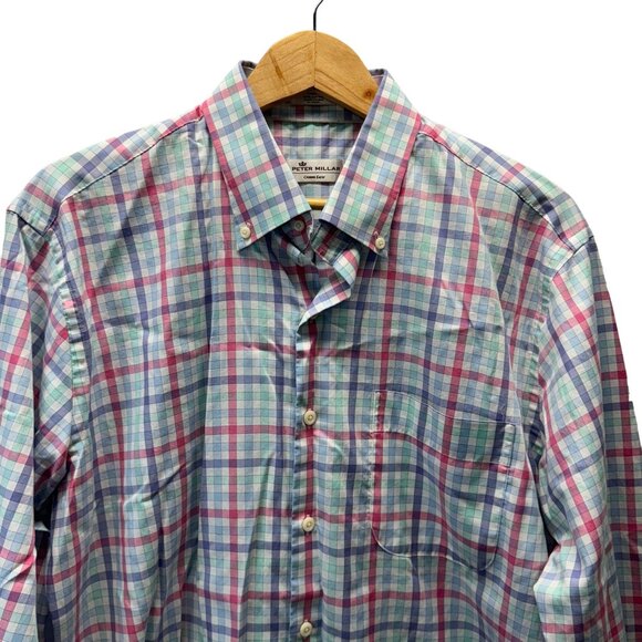 Peter Millar Crown Ease Button Down Casual Shirt Mens L Multicolor Check Plaid - Picture 8 of 8